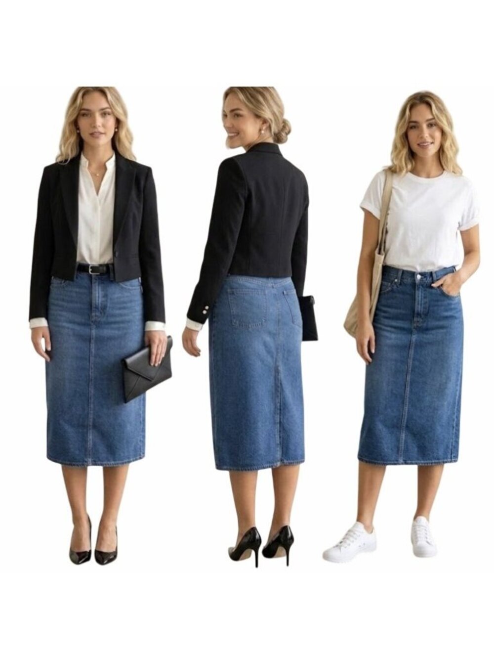 ⭐Levis Womens Denim Midi Skirt Size 29 Classic Blue Wash Button & Zipper Closure